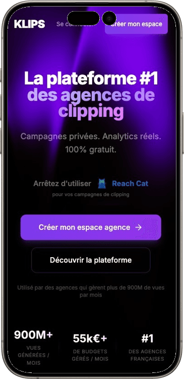 Klips, plateforme clipping & campagnes sociales (mobile)